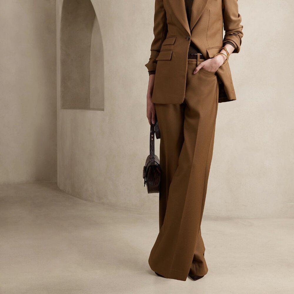 Banana Republic LIdo Wide-Leg Italian Wool Pants, Cinnamon, size 8